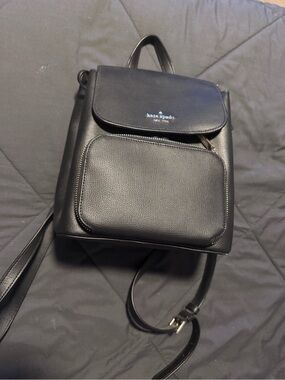 kate spade Black Pebbled Leather Mini Backpack with Front Pocket